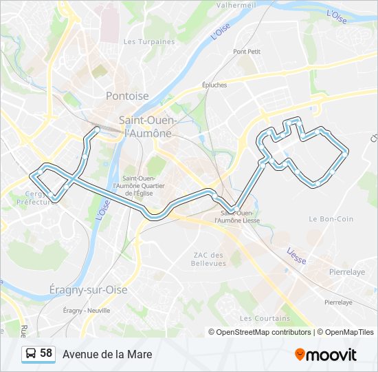 Plan de la ligne 58 de bus