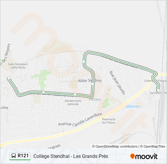 Mapa de R121 de autobús