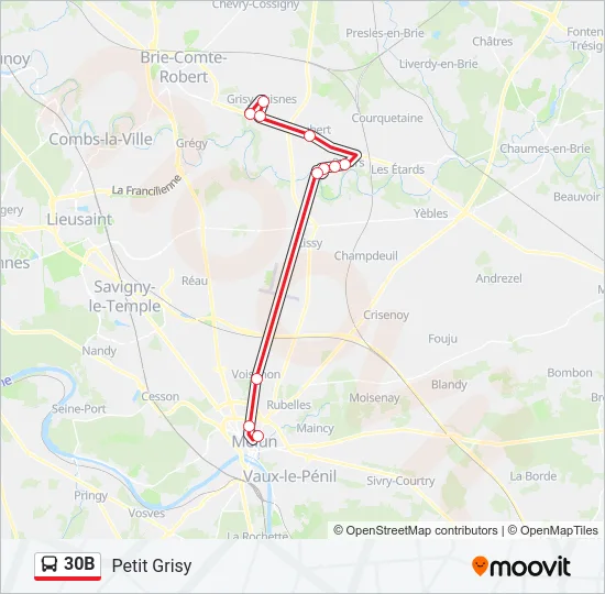 Plan de la ligne 30B de bus