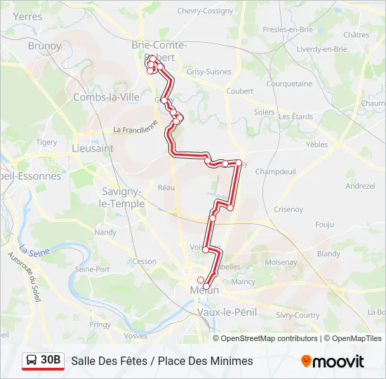 Plan de la ligne 30B de bus