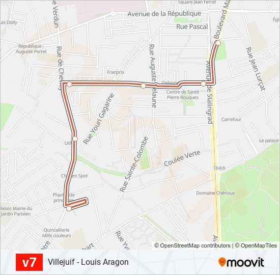 Plan de la ligne V7 de bus