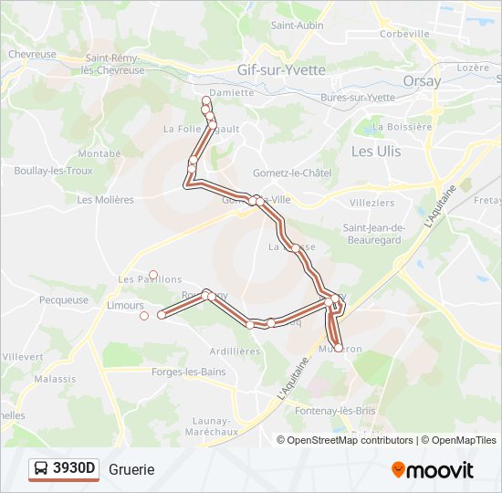 Plan de la ligne 3930D de bus