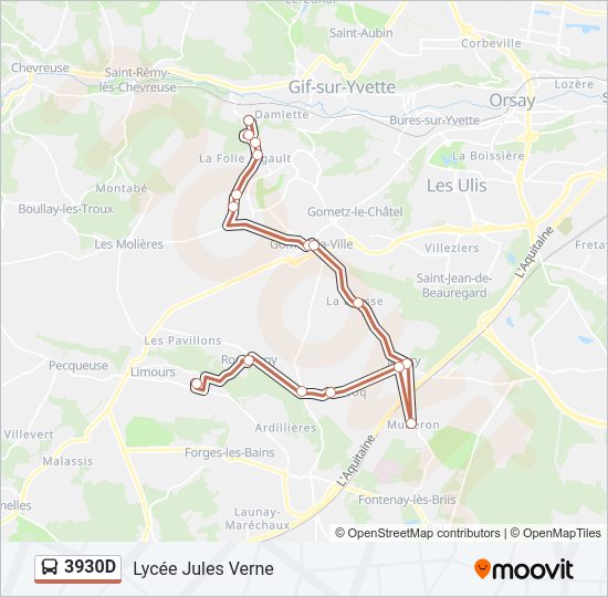 Plan de la ligne 3930D de bus