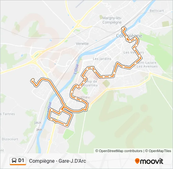 Plan de la ligne D1 de bus