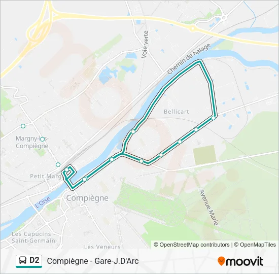 Plan de la ligne D2 de bus