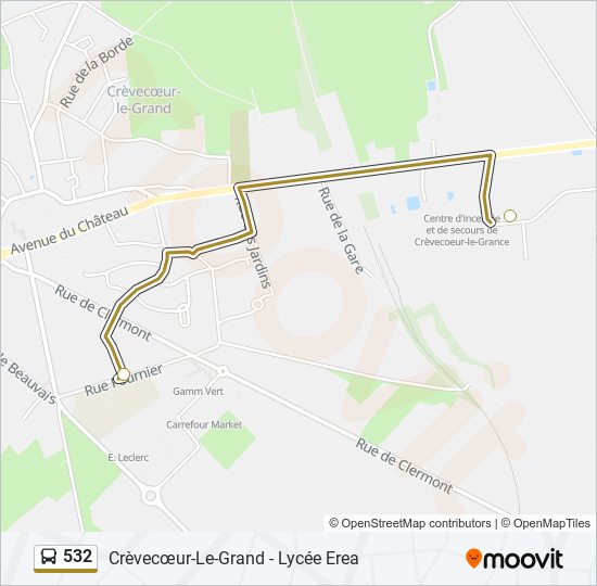 Plan de la ligne 532 de bus