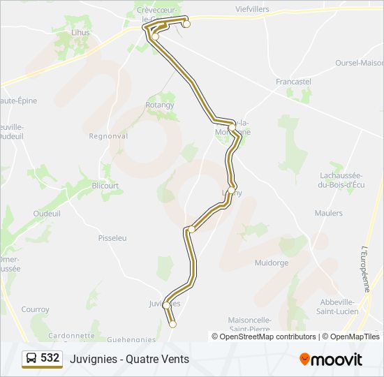 Plan de la ligne 532 de bus