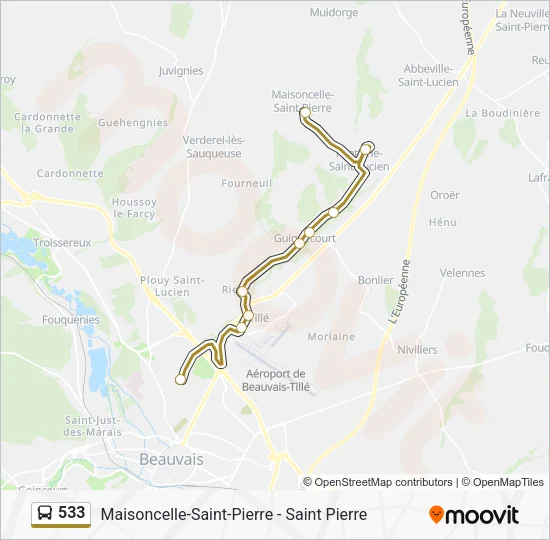 Plan de la ligne 533 de bus