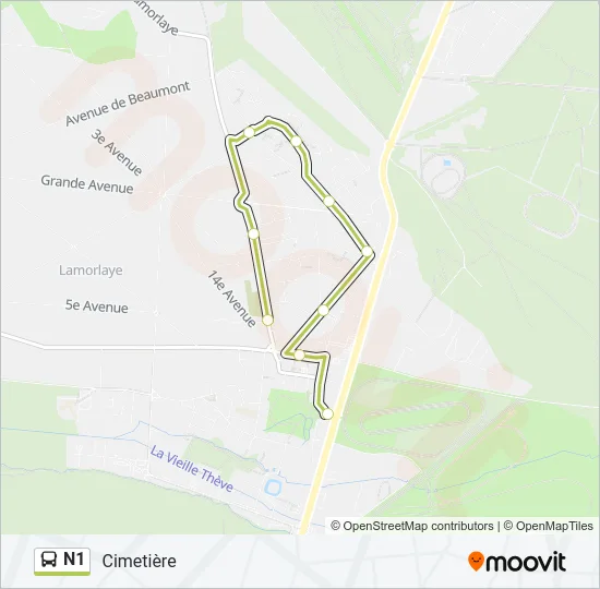 N1 Bus Line Map