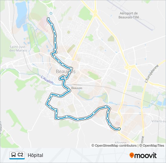 Plan de la ligne C2 de bus