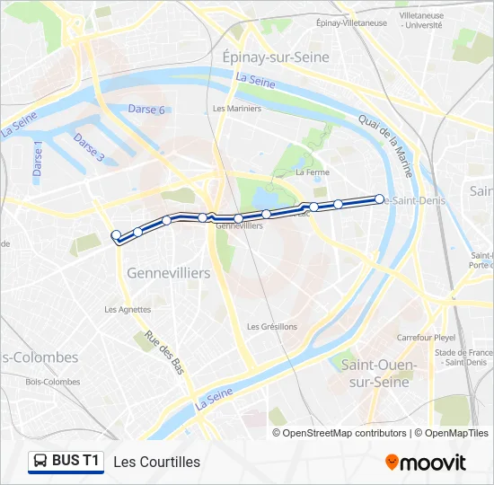 BUS T1 Bus Line Map