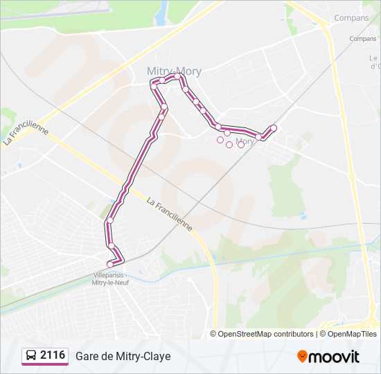 Plan de la ligne 2116 de bus