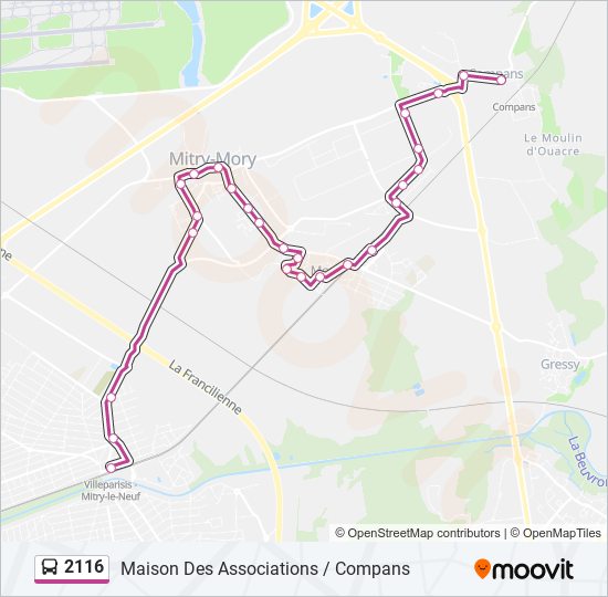 Plan de la ligne 2116 de bus