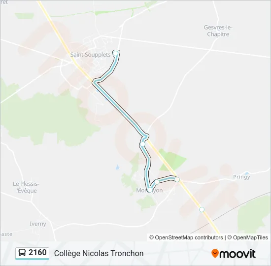 Plan de la ligne 2160 de bus