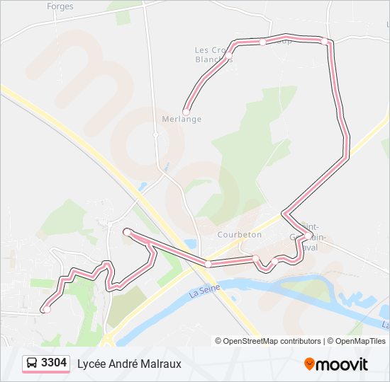 Plan de la ligne 3304 de bus