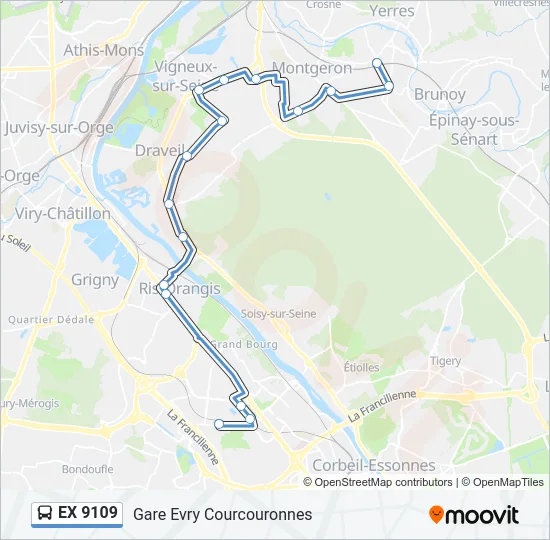 EX 9109 Bus Line Map