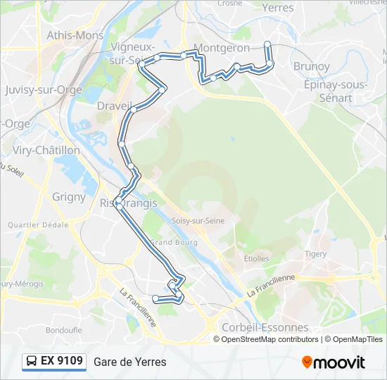 EX 9109 Bus Line Map