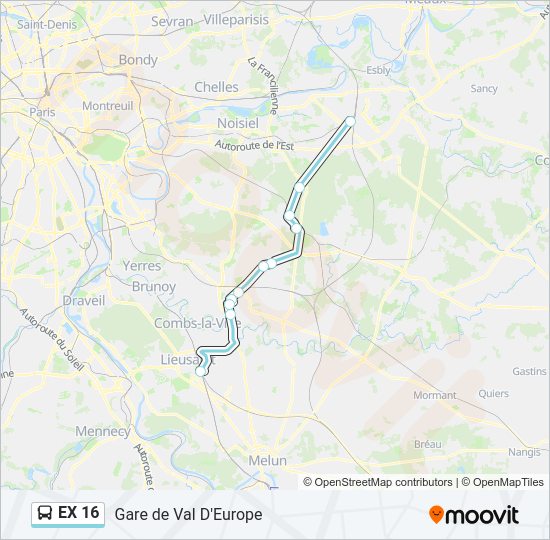 EX 16 Bus Line Map