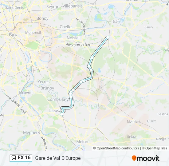 EX 16 Bus Line Map