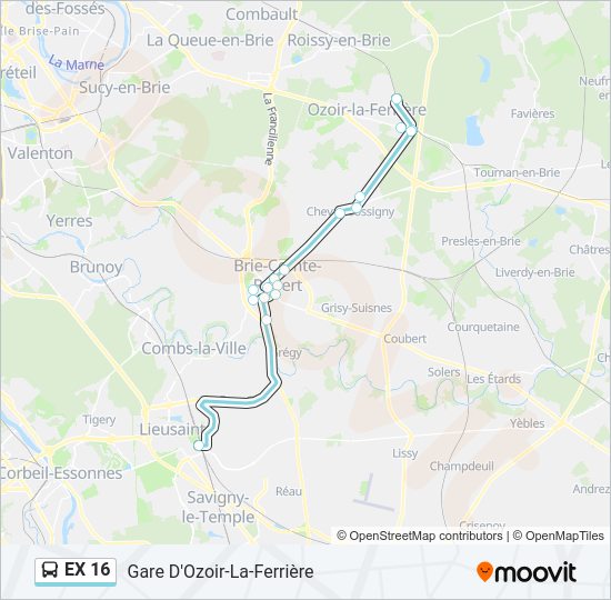 EX 16 Bus Line Map