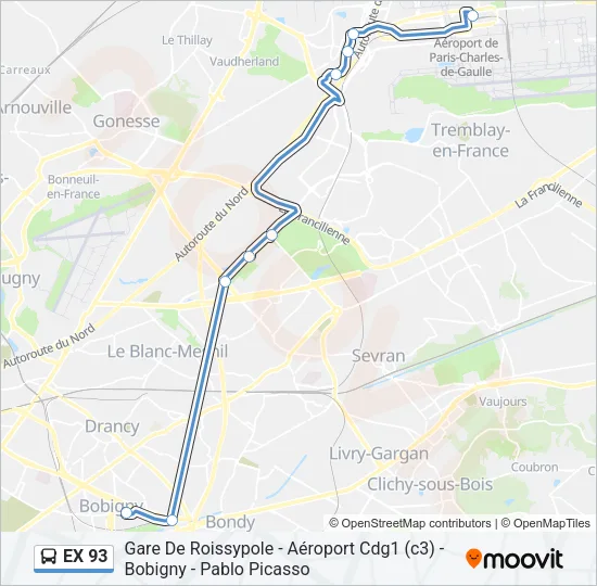 EX 93 Bus Line Map