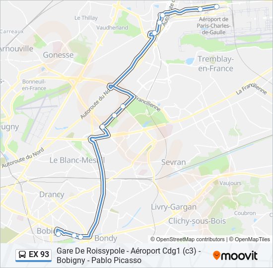 EX 93 bus Line Map