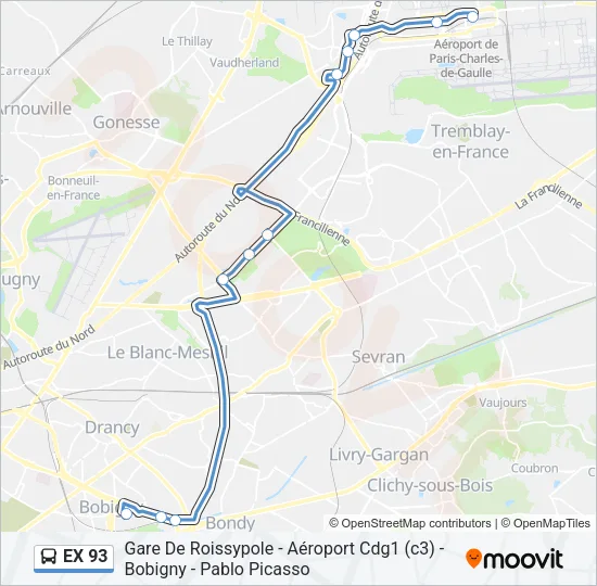 EX 93 Bus Line Map