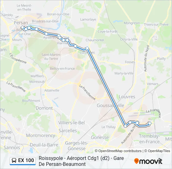 EX 100 Bus Line Map