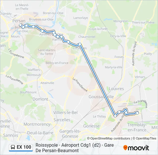 EX 100 Bus Line Map