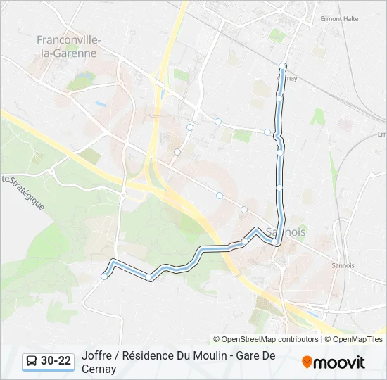 Plan de la ligne 30-22 de bus