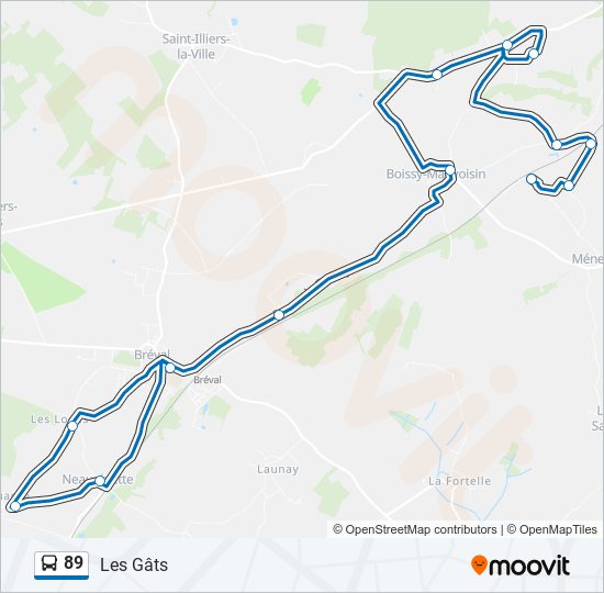 Plan de la ligne 89 de bus