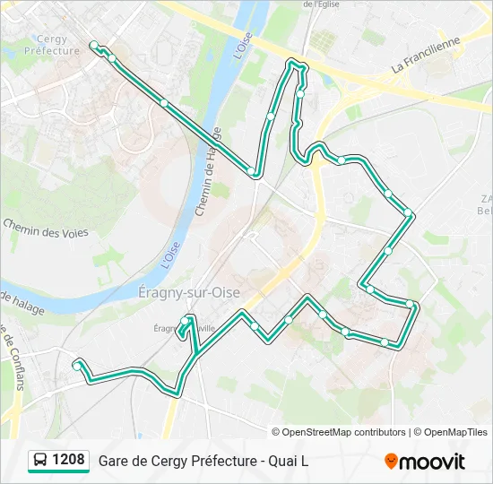 PLAN DE PARIS 地図とバス路線ガイド 1208 Route: Schedules, Stops & Maps - Gare de Cergy Préfecture