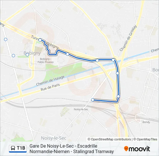 T1B Bus Line Map