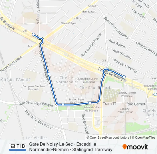 T1B Bus Line Map