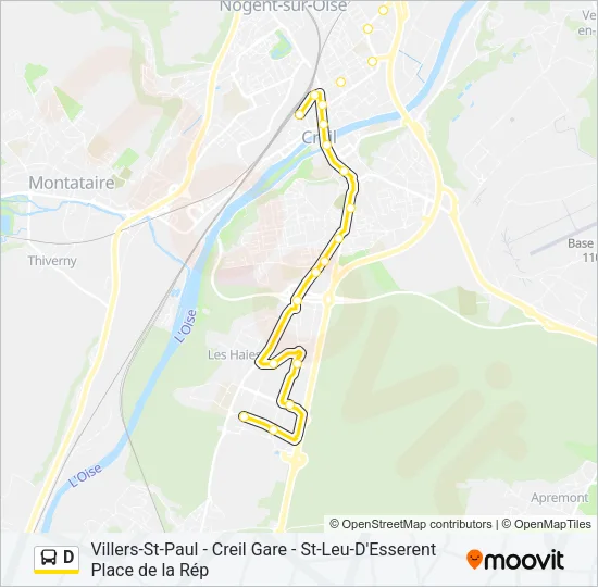 Plan de la ligne D de bus