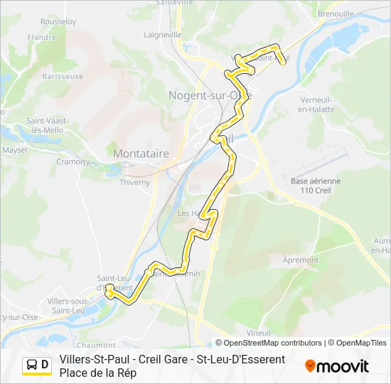 Plan de la ligne D de bus