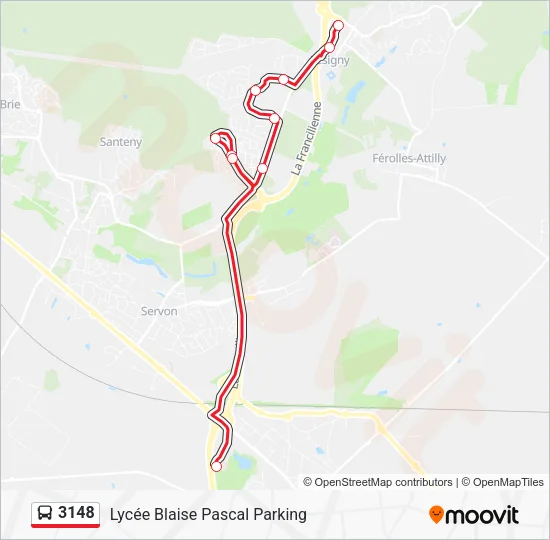 Plan de la ligne 3148 de bus