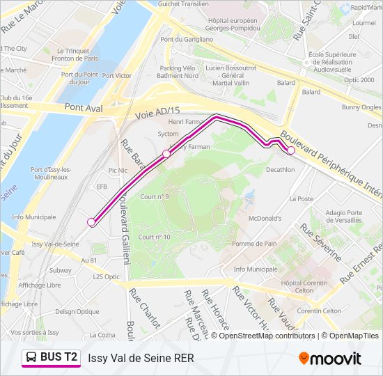 BUS T2 Bus Line Map