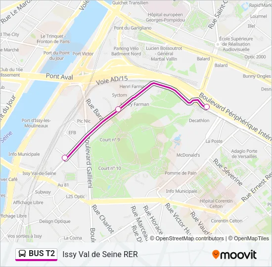 BUS T2 Bus Line Map