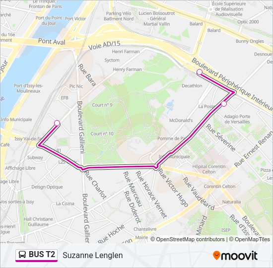 BUS T2 Bus Line Map