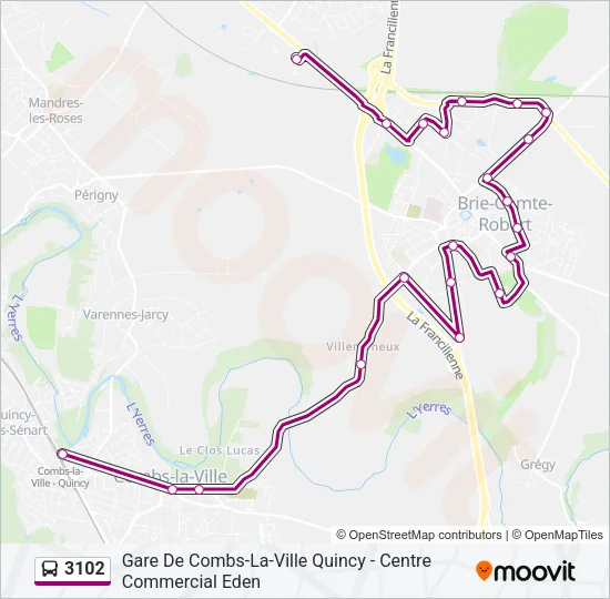 Plan de la ligne 3102 de bus