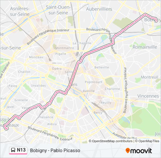 N13 Bus Line Map