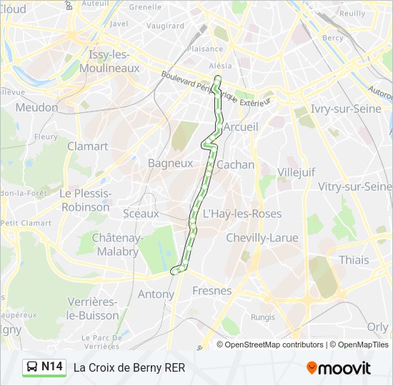 N14 Bus Line Map
