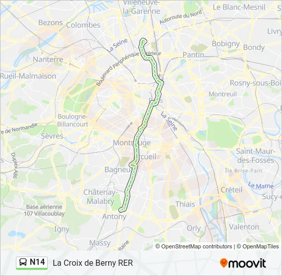 N14 Bus Line Map