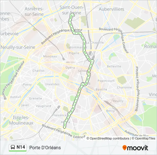 N14 Bus Line Map