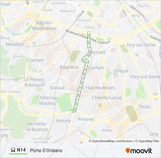 N14 Bus Line Map