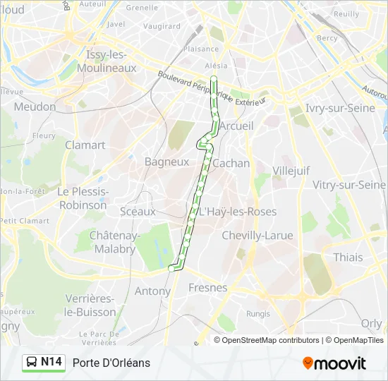 N14 Bus Line Map