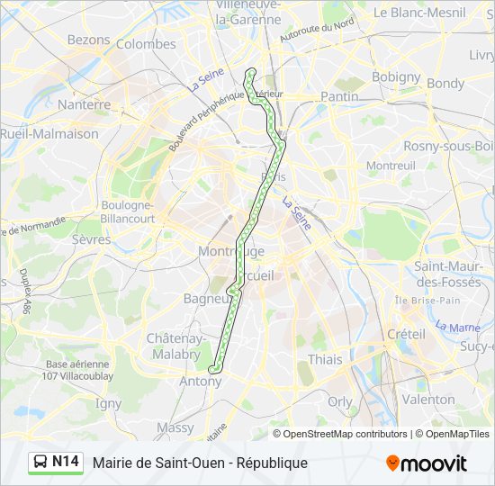 N14 Bus Line Map