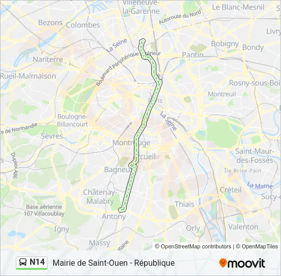 N14 Bus Line Map