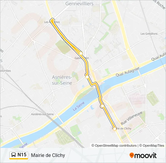 Plan de la ligne N15 de bus